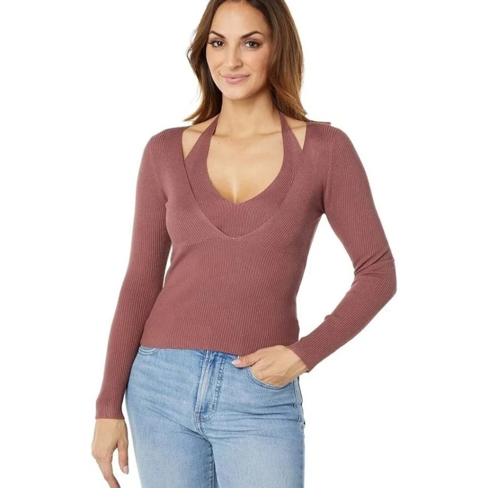 Heartloom Indra Sweater Haltered Neck Vino Color